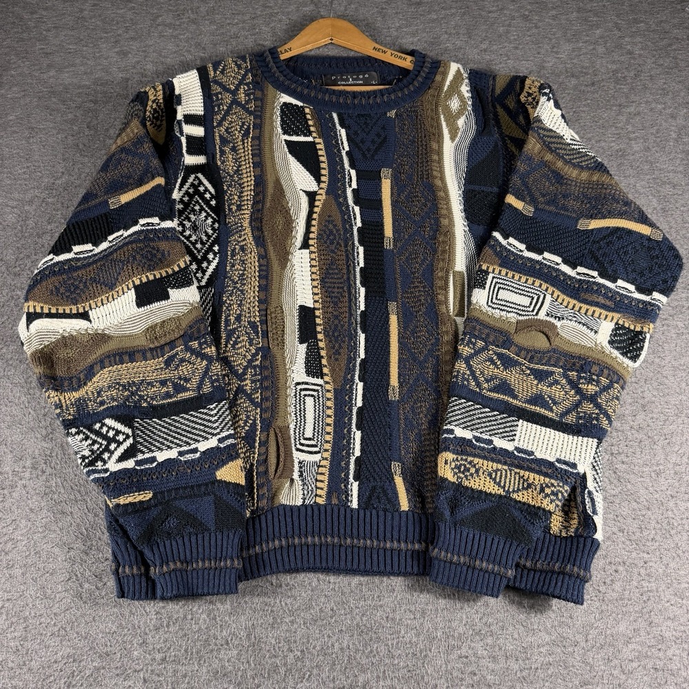 Vintage 90s Protege Collection 3D Textured Men's Knit Sweater L Coogi Style USA